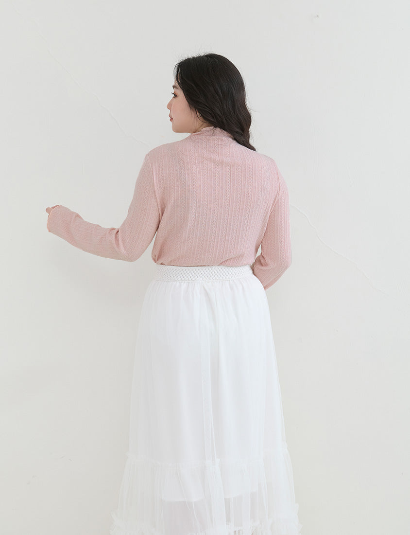 Soft Cable Knit Ribbed Rolled Edges Long Sleeve Plus Size Top