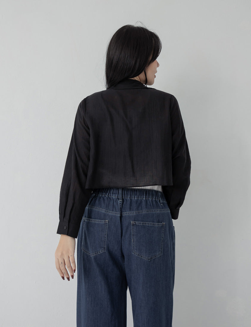 Tencel Silky Sheer Crinkle Tie-Front Plus Size Shirt