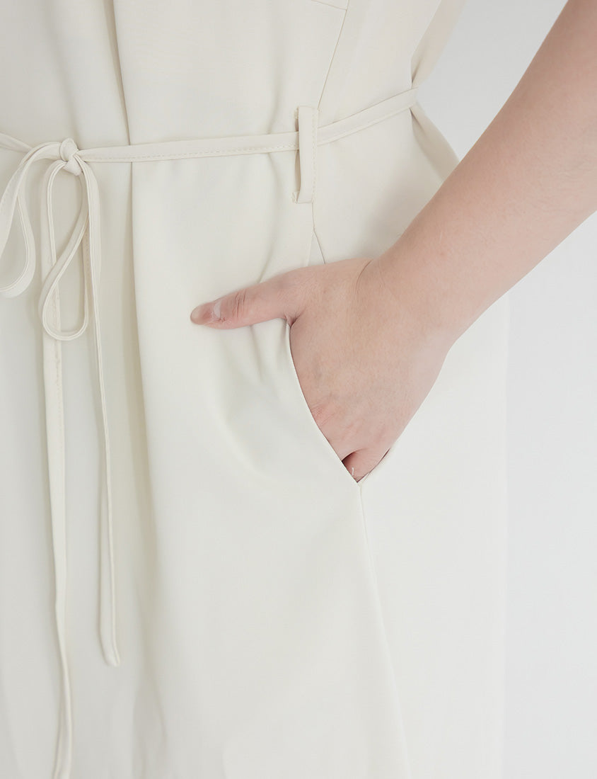 Wrinkle-Resistant A-Line  Plus Size Cami Maxi Dress (With Waist Tie)
