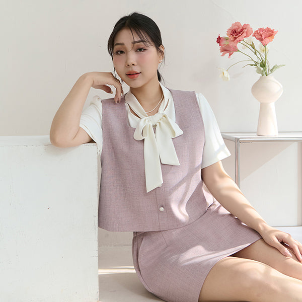 MISS. Korean Style Pearl Button Plus Size Tailored Vest