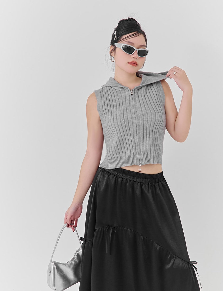Double-Zip Hooded Plus Size Knit Vest
