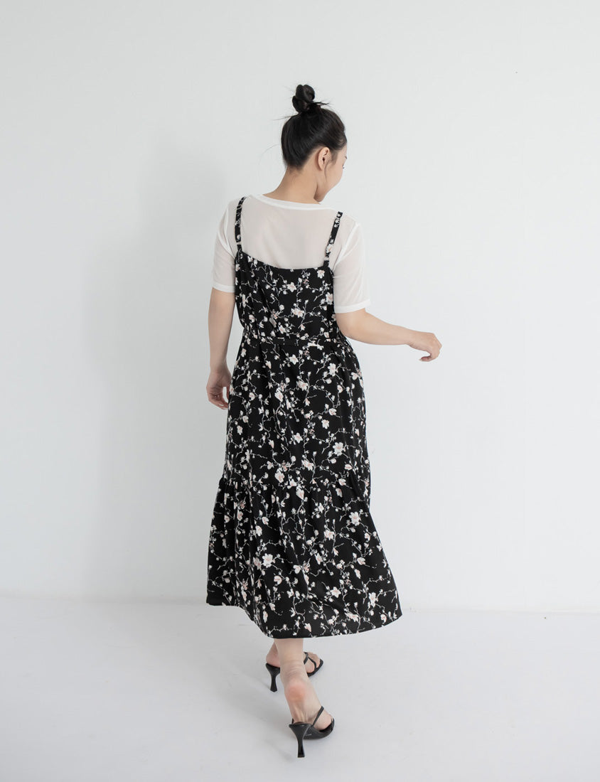 Elegant Floral Cami Strap Plus Size Maxi Dress (With Belt)