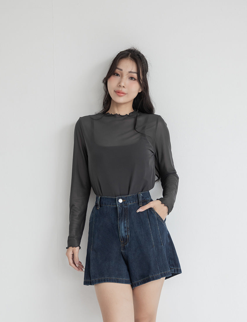 Versatile Ruffle Trim Sheer Long Sleeve Plus Size Top