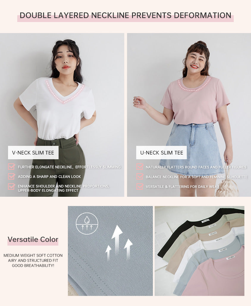 V-Neck Multicolor Plus Size Comfy Slim Tee