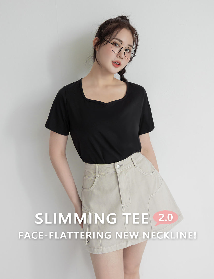 Upgraded 2.0! Sweetheart Neckline Plus Size Slim Tee