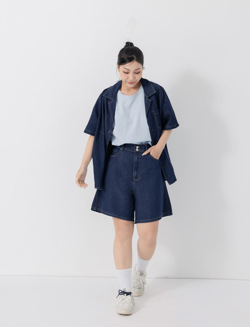 Lyocell Cooling 2-Way Denim Plus Size Shirt