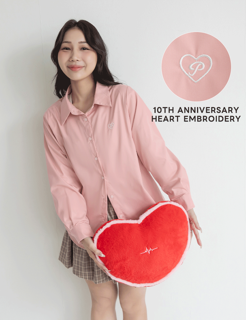 Heart Logo Embroidered Oversized Boyfriend Plus Size Shirt