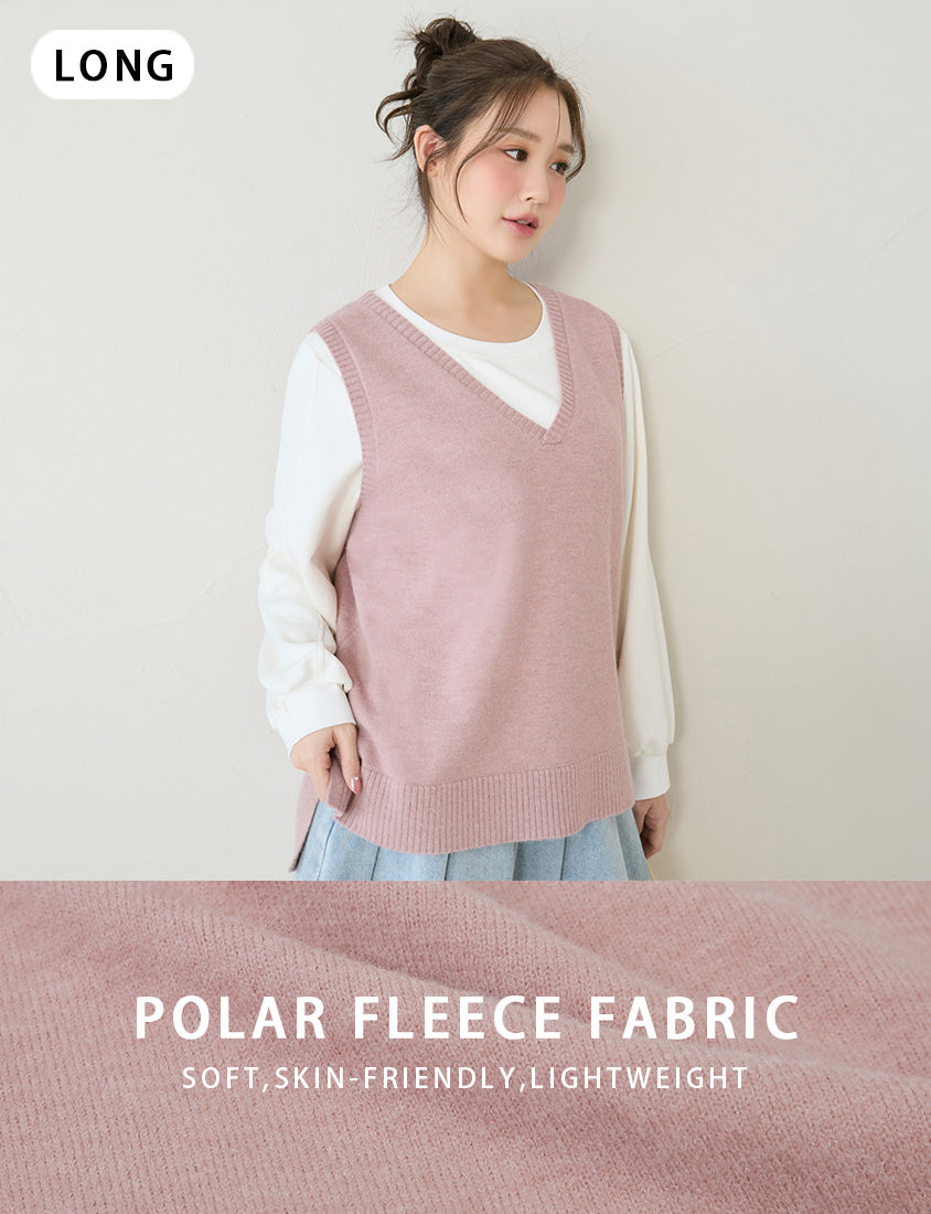 Versatile Multicolor V-Neck Mid-Length Plus Size Knit Vest