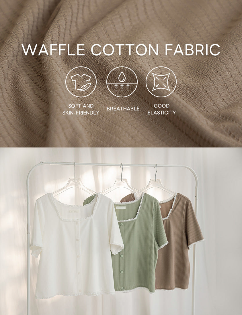 Lace Square Neck Waffle Plus Size Knit Top