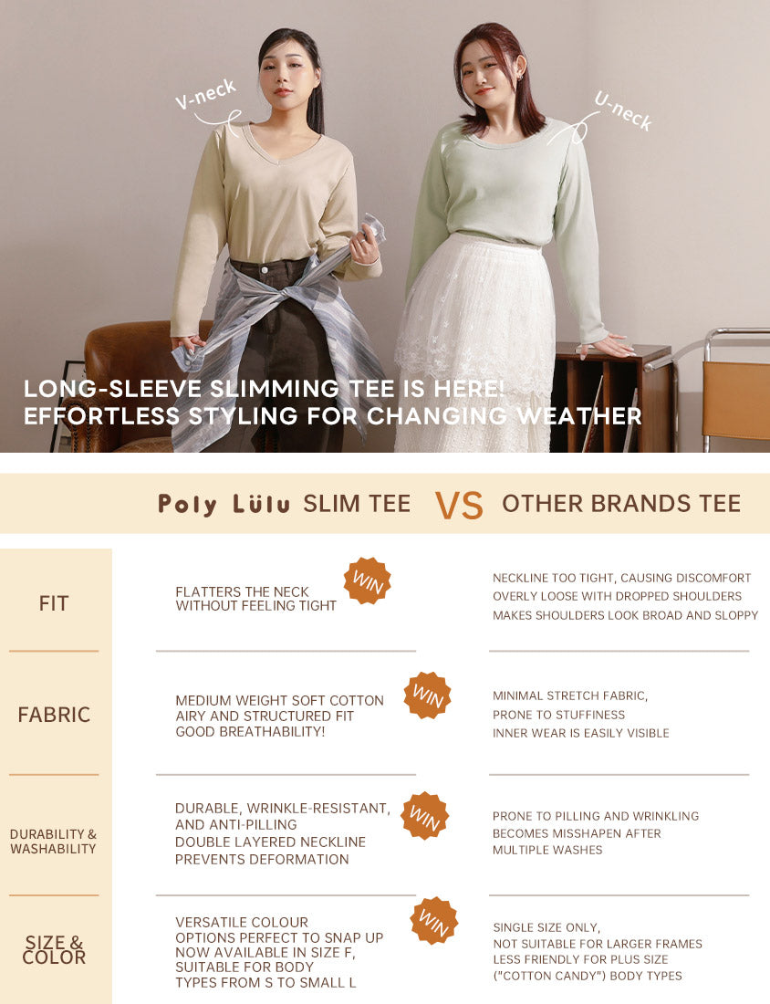 U-Neck Slim Fit Plus Size Long Sleeve Tee