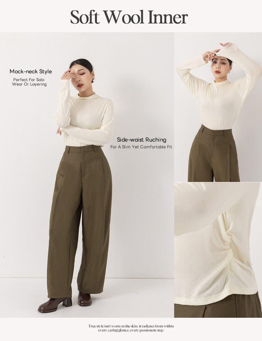 MUA! Semi Sheer TENCEL Wool Mock Neck Plus Size Long Sleeve Top