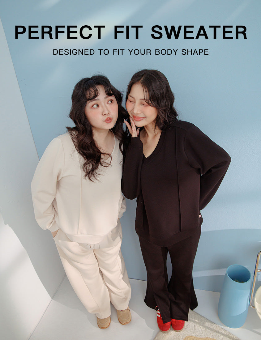 Apple-Shaped Friendly! Perfect Fit Seamed Yogurt Touch Plus Size Sweater