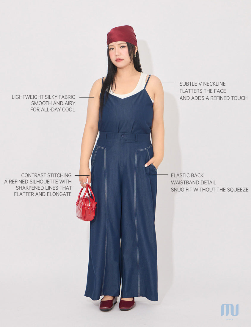 MORE U COOL PRO+ Silky Denim-Look Plus Size Wide Leg Pants