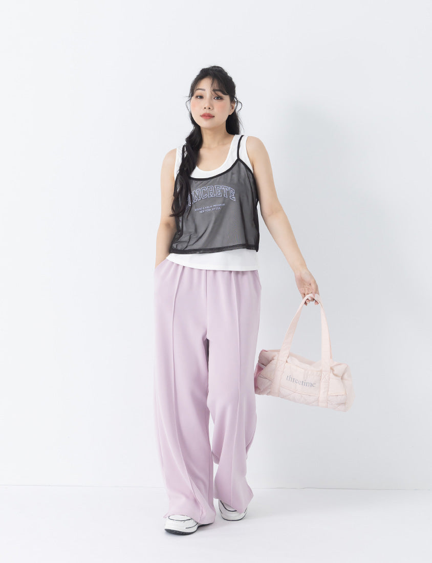 Two Piece Sheer Printed U-Neck Plus Size Tank Set