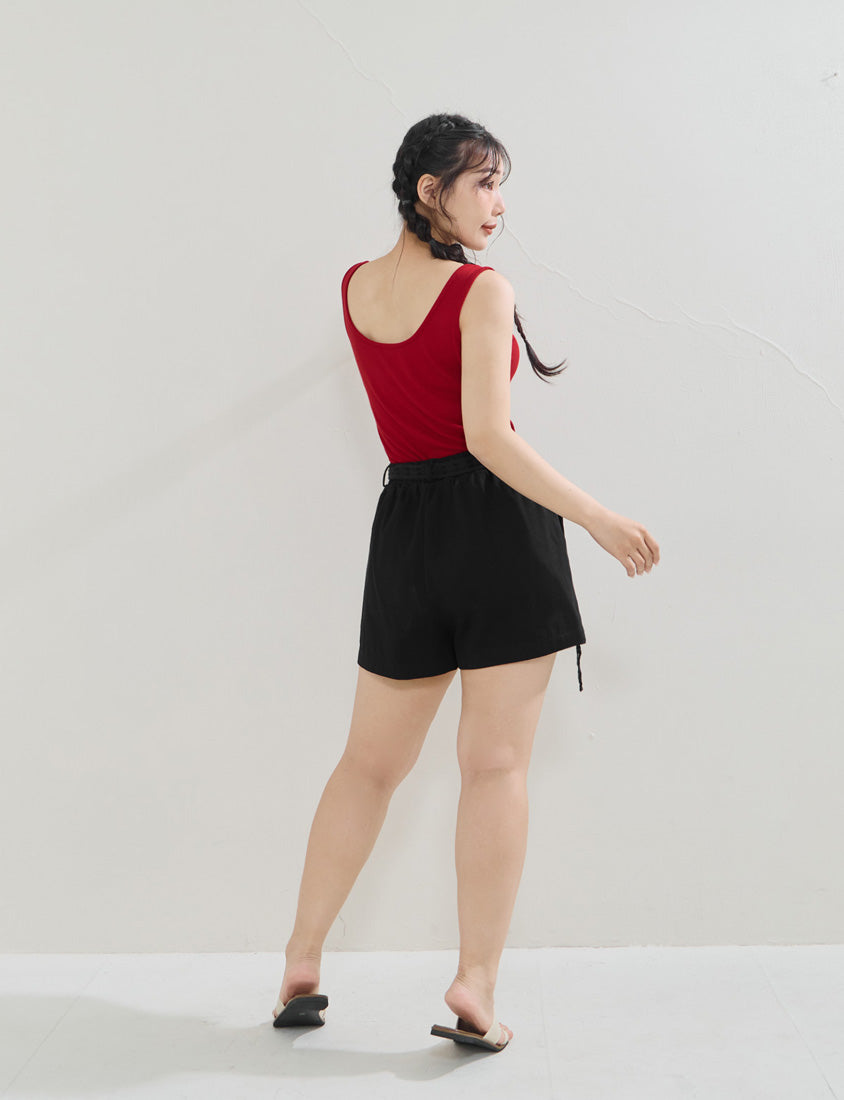 Twill Cotton Plus Size Shorts (With Lace Belt)