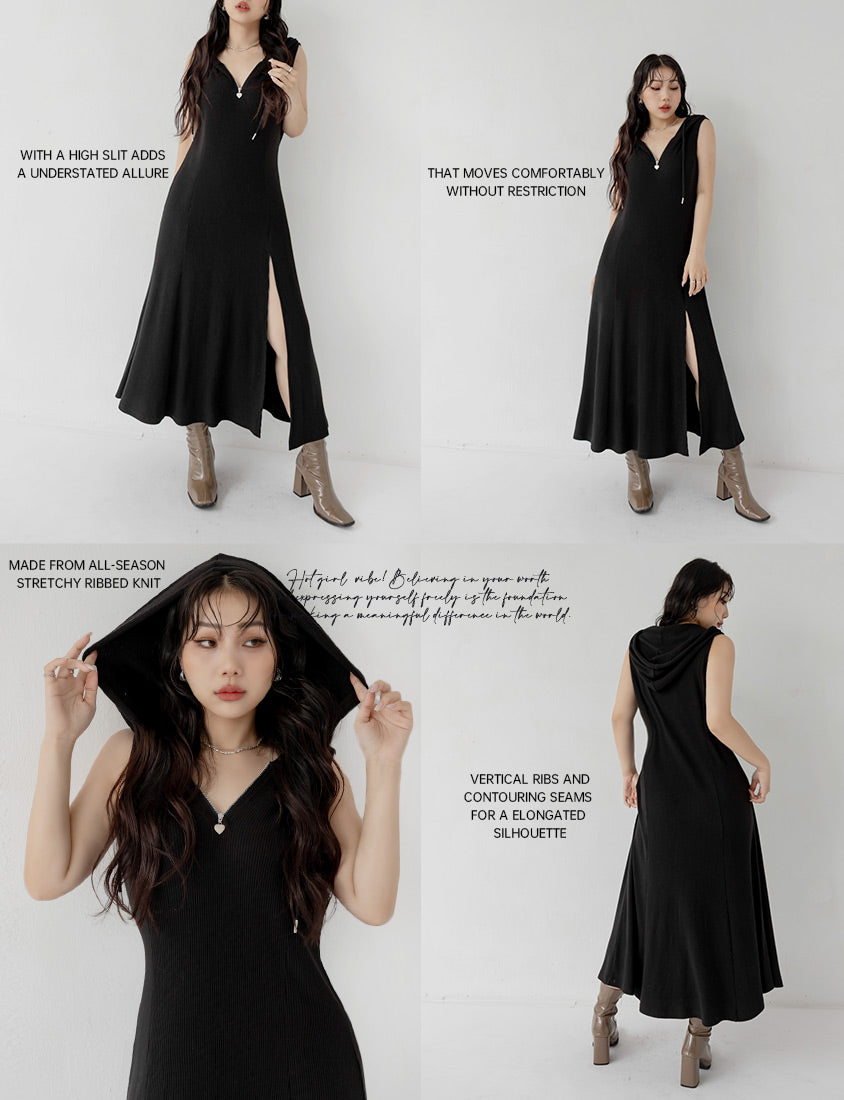 MUA! High Slit Sleeveless Plus Size Hoodie Dress