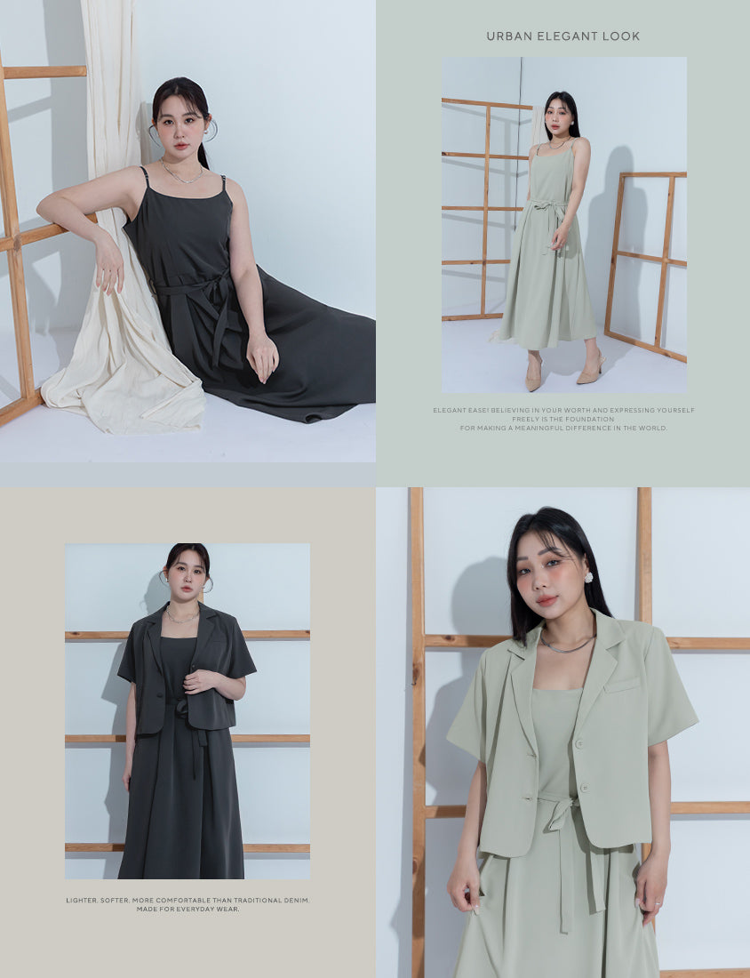 MISS. Silky Cool Refined Cami Strap Plus Size Maxi Dress (With Waist Belt)