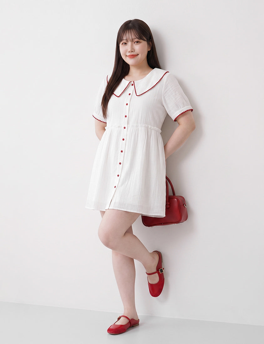 Crinkle Contrast Button-Up Plus Size Mini Dress