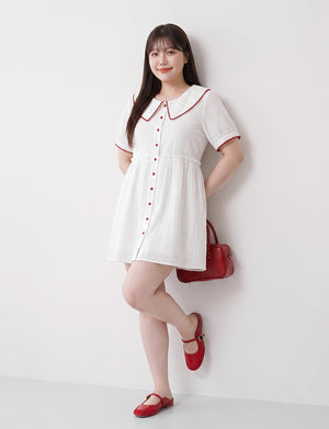 Crinkle Contrast Button-Up Plus Size Mini Dress