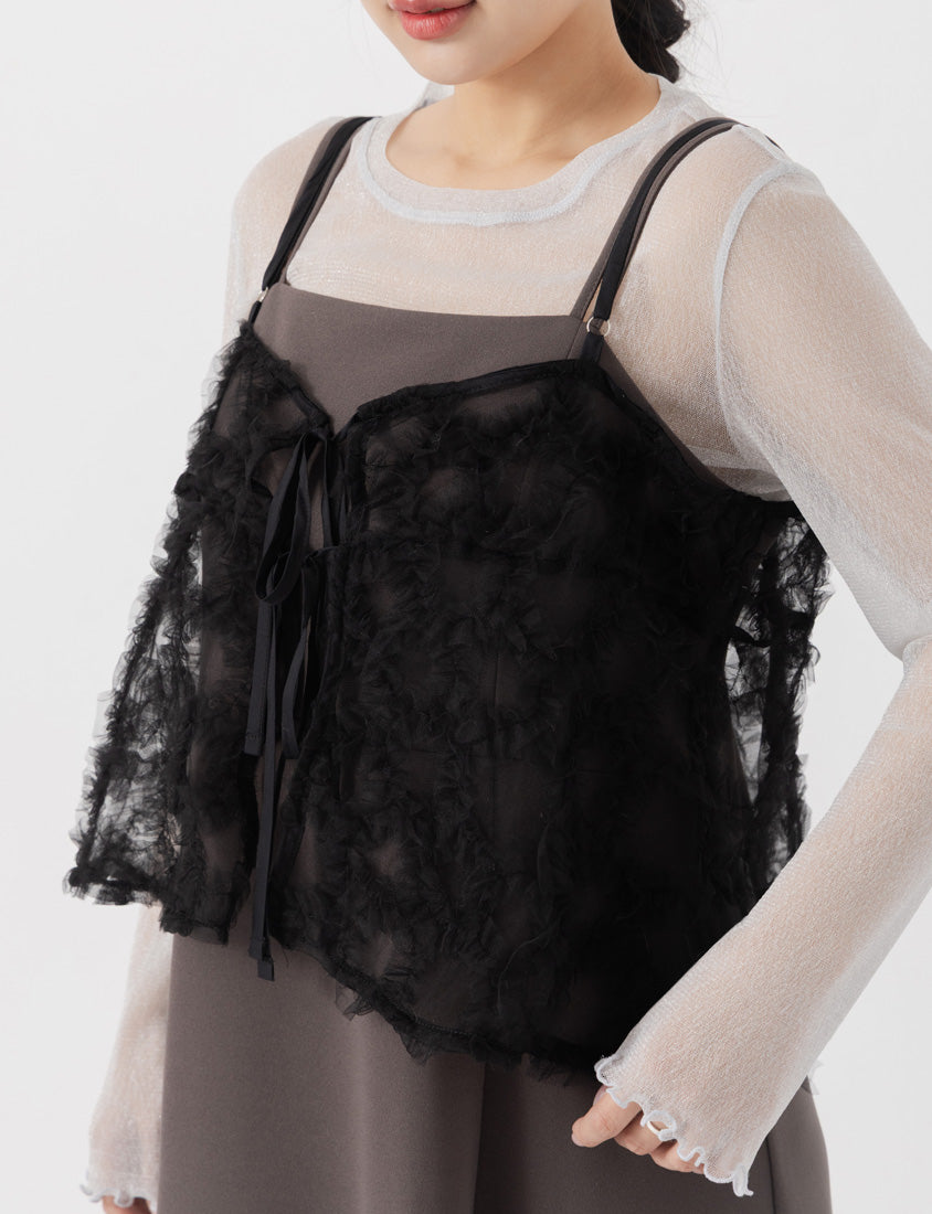 MISS. Elegant Intricate Mesh Tie Plus Size Camisole Vest
