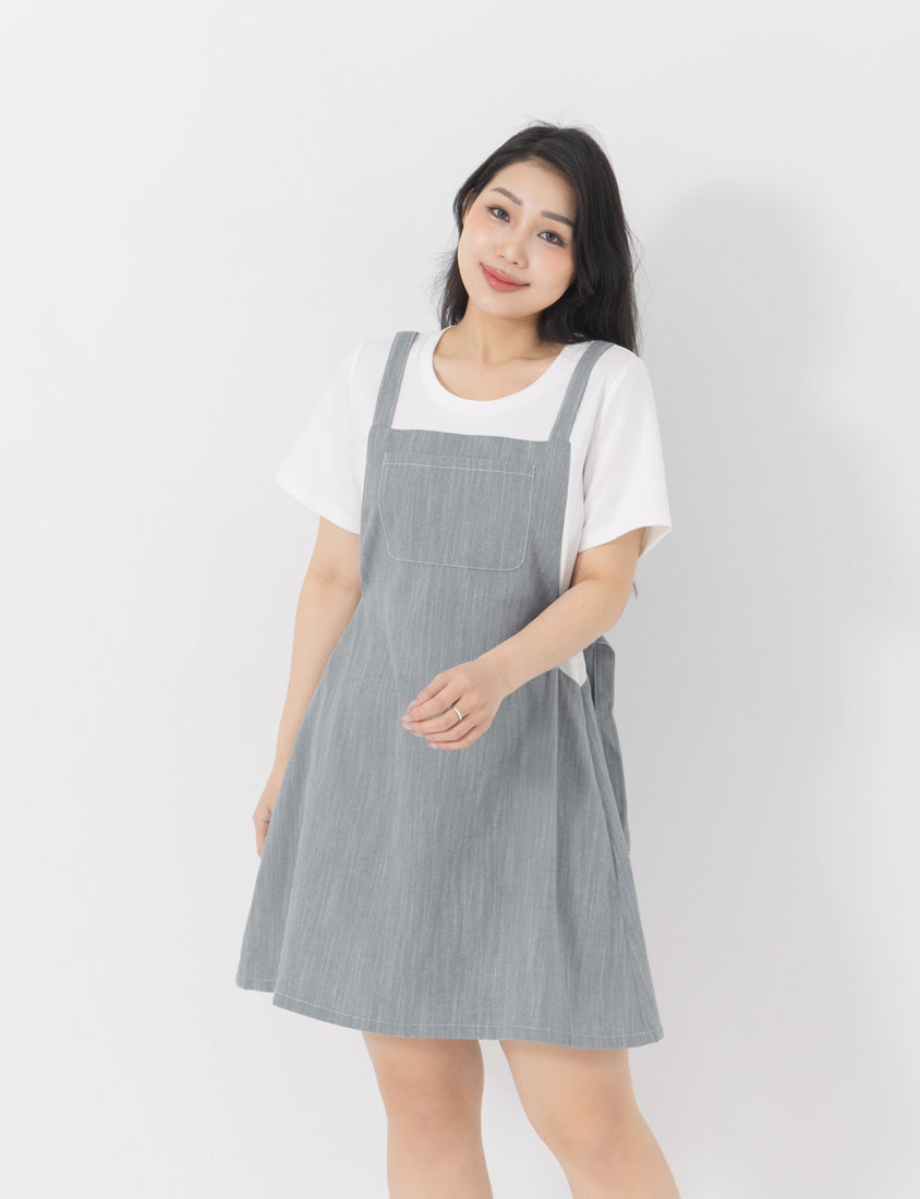 Denim Faux Two Piece Cloud Cotton Plus Size Mini Dress