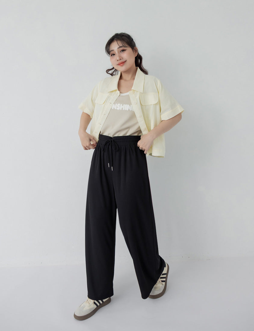 Hip-Contouring Slim Plus Size Wide Leg Pants (Short)