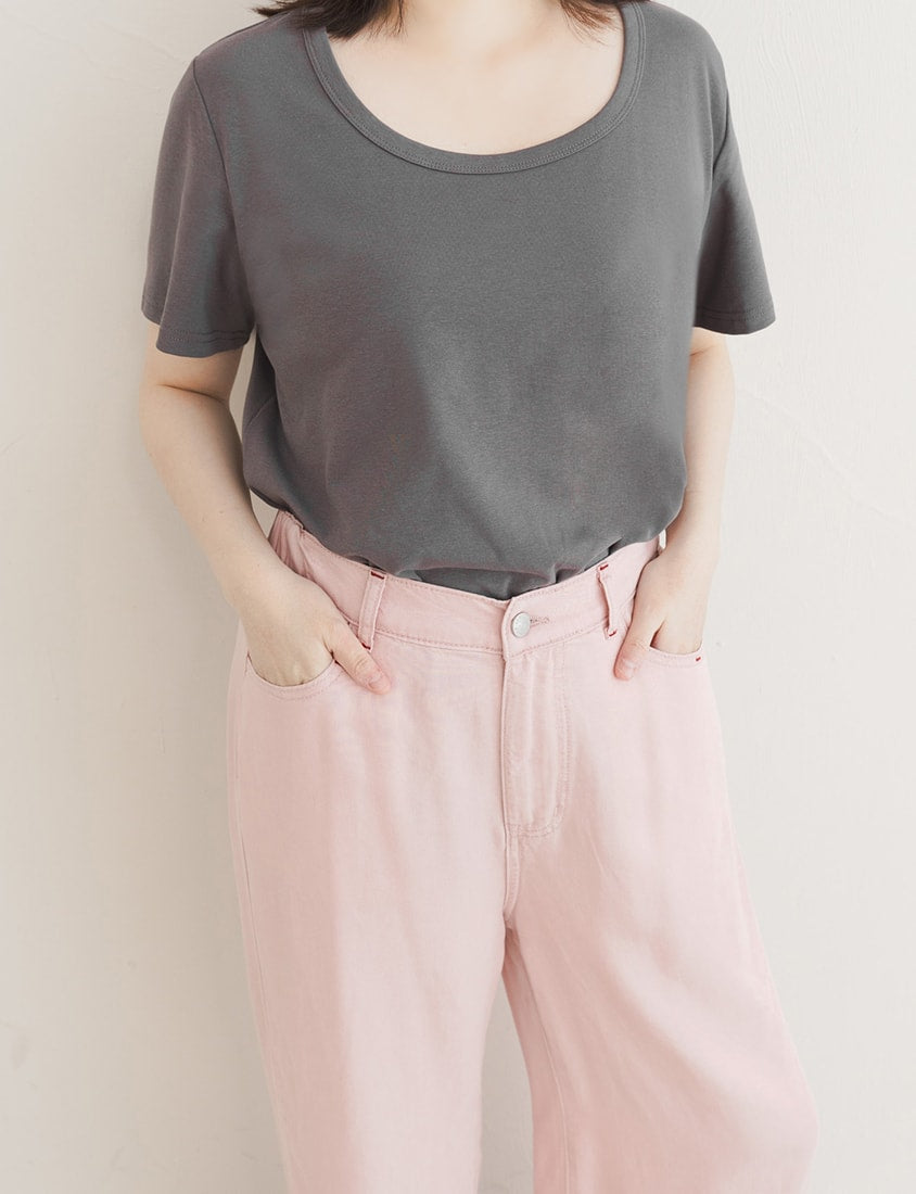 Lyocell Cooling Contrast Stitch Slit Plus Size Wide-Leg Pants