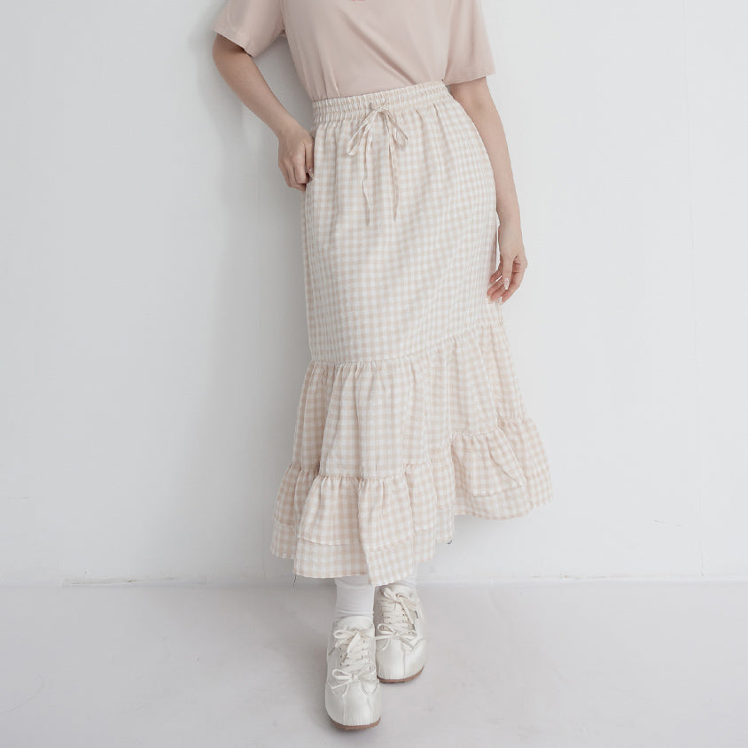 Tiered Ruffle Gingham Plus Size Maxi Skirt
