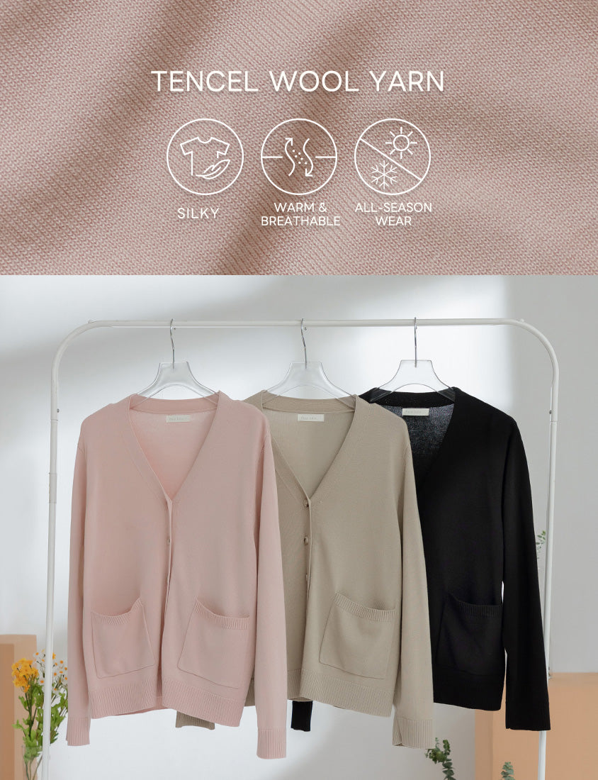 Skin-Friendly Tencel Silky Wool V-Neck Plus Size Knit Cardigan