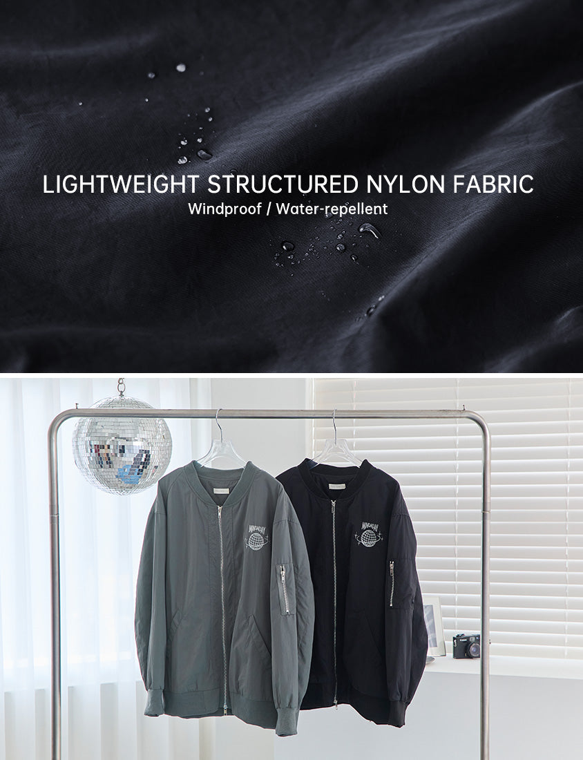 Future Planet Embroidered Relaxed Plus Size Bomber Jacket (Unisex) (MIND.A.DAY Collaboration)