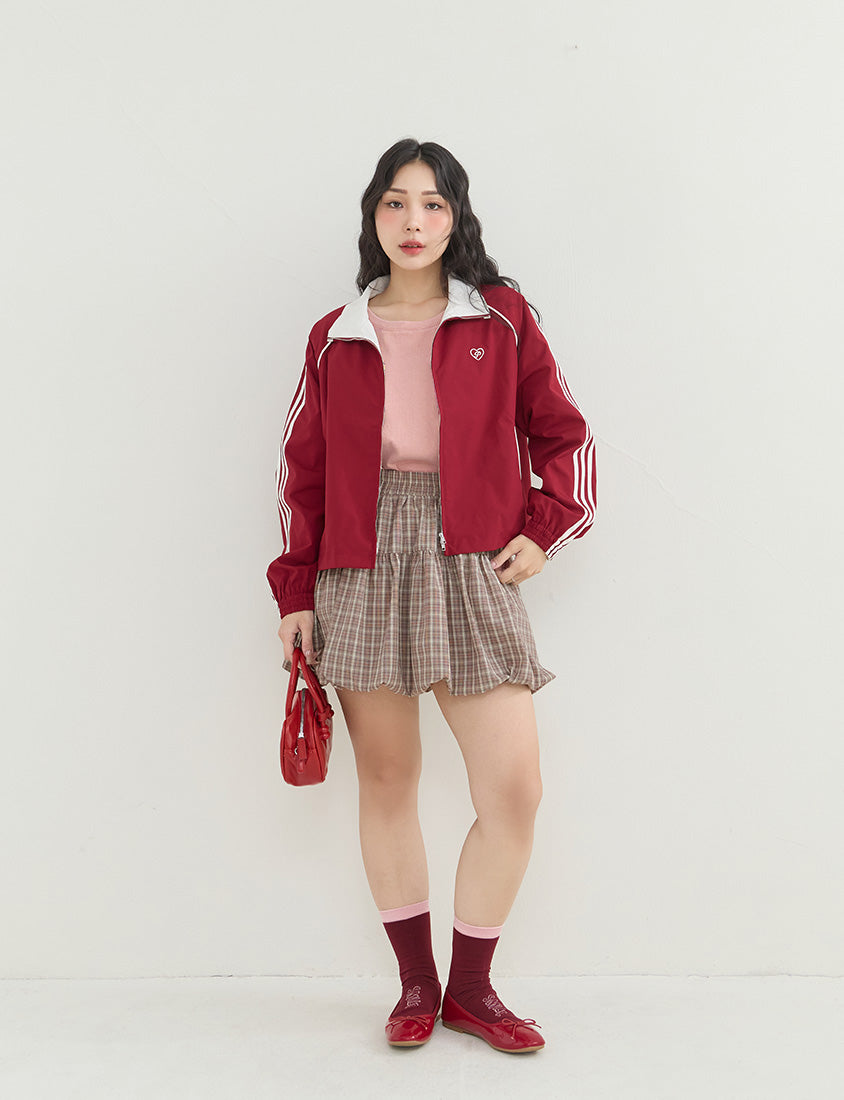 Korean-Inspired Retro Contrast Sporty Stand Collar Plus Size Jacket