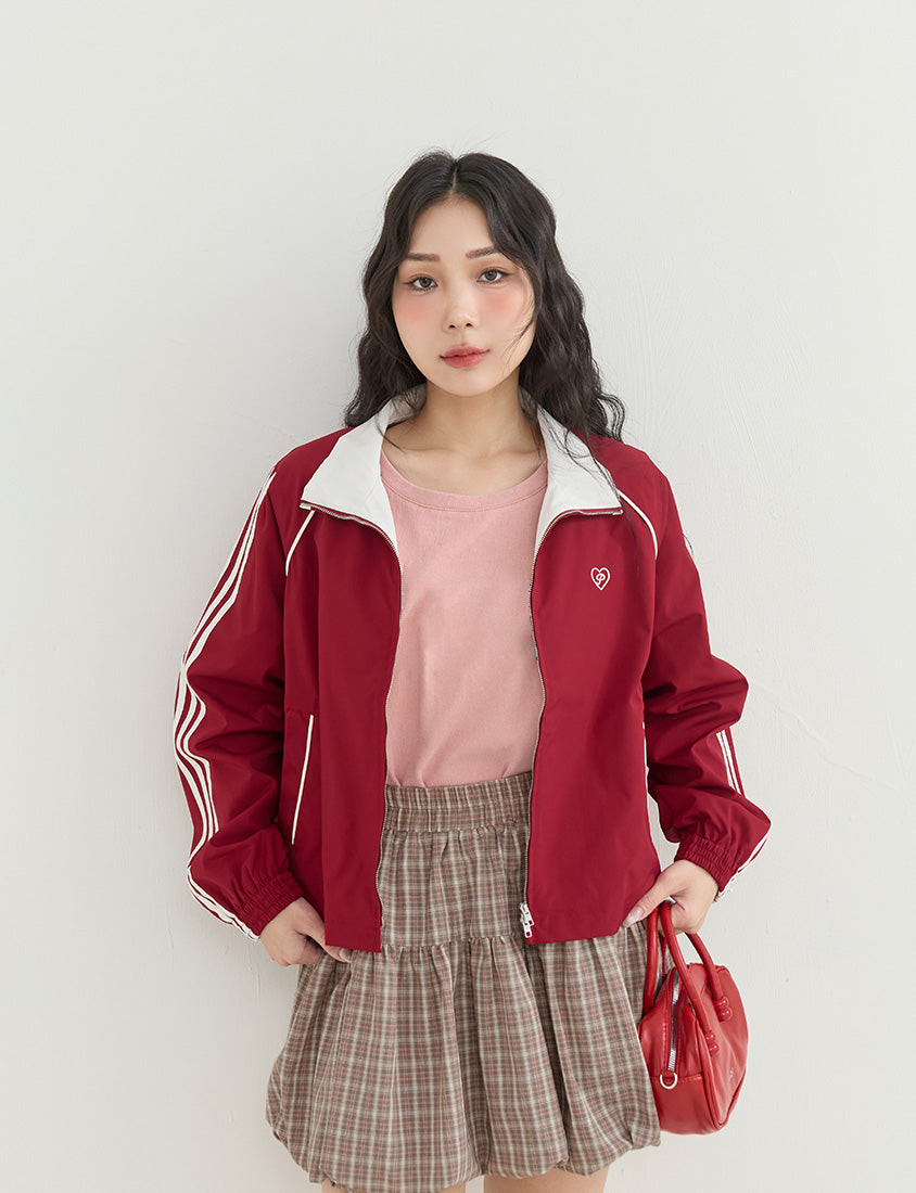 Korean-Inspired Retro Contrast Sporty Stand Collar Plus Size Jacket