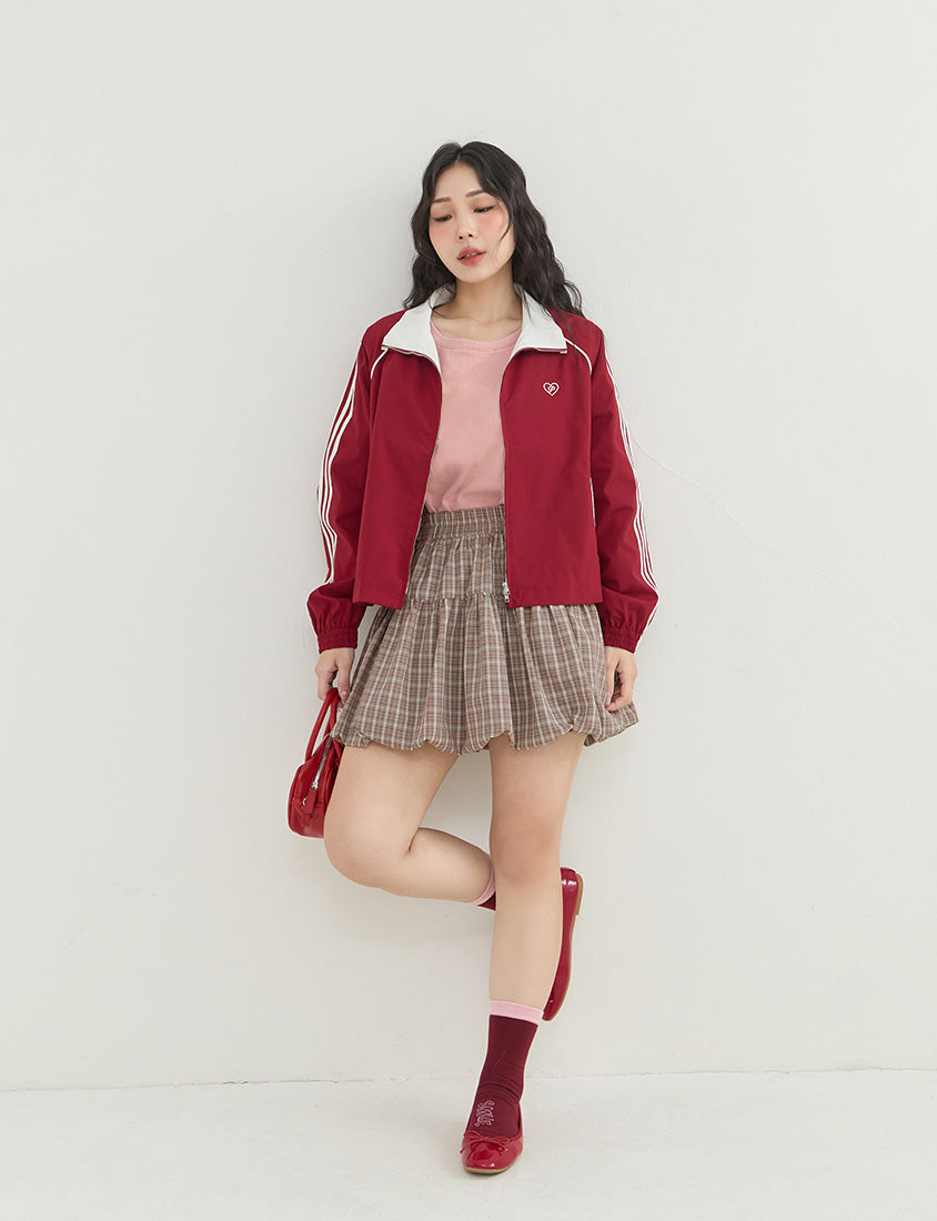 Korean-Inspired Retro Contrast Sporty Stand Collar Plus Size Jacket