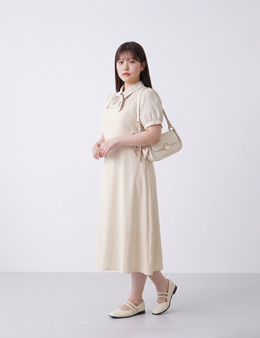 MISS. Elegant Faux Two-Piece Panel Stripe Plus Size Maxi Dress