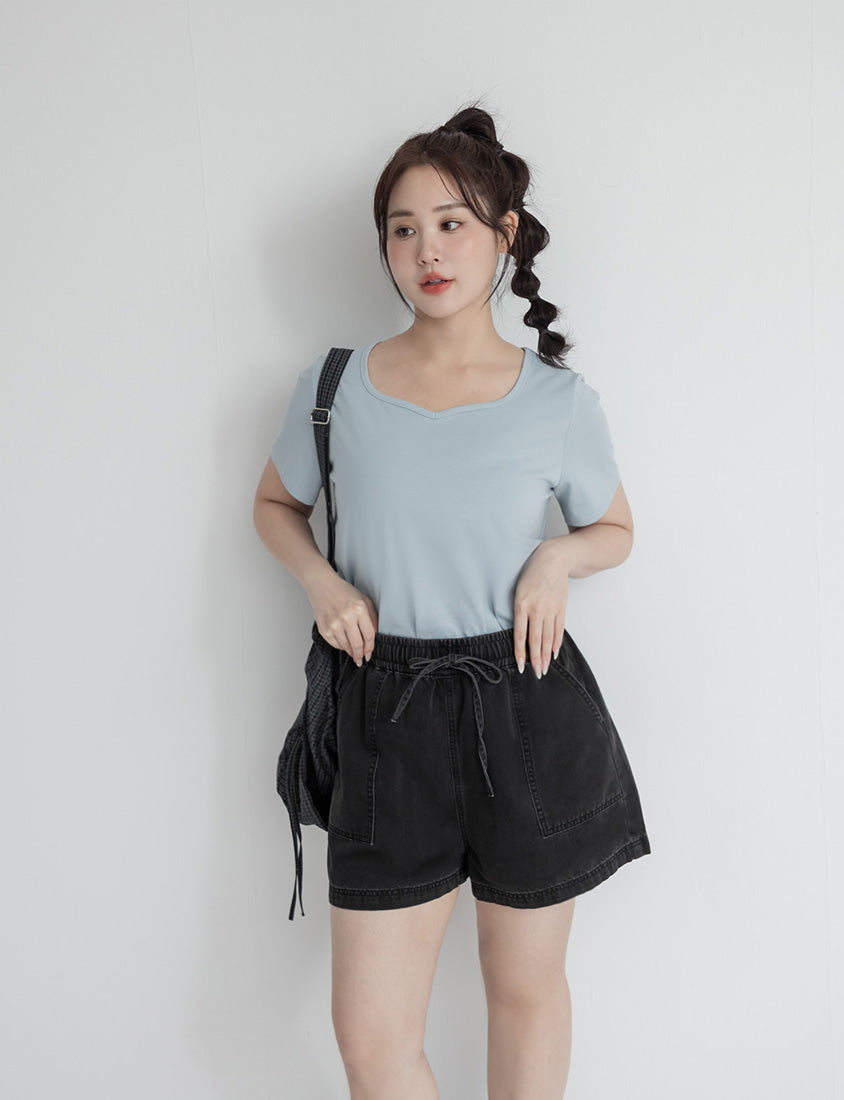 Cooling Soft Drawstring Plus Size Denim Shorts