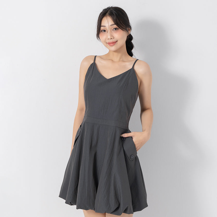 Cute Bubble Hem Adjustable Strap Plus Size Mini Dress