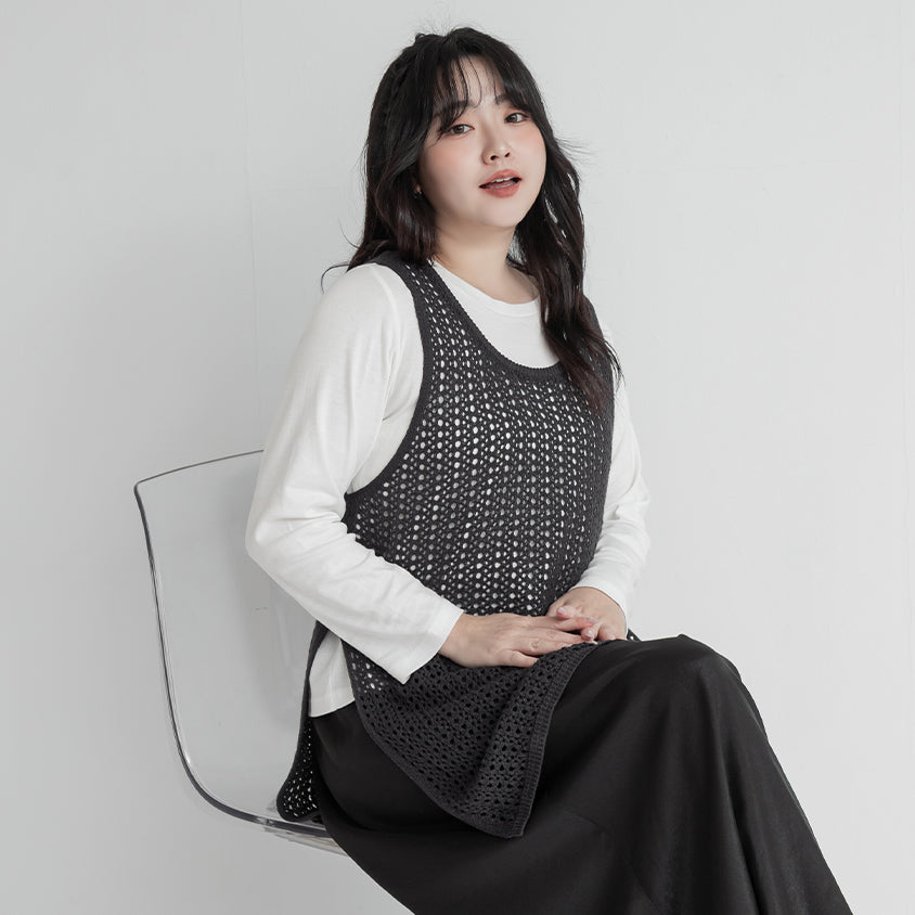 Japanese Style Layered Knit Cutout Plus Size Two-Piece Set