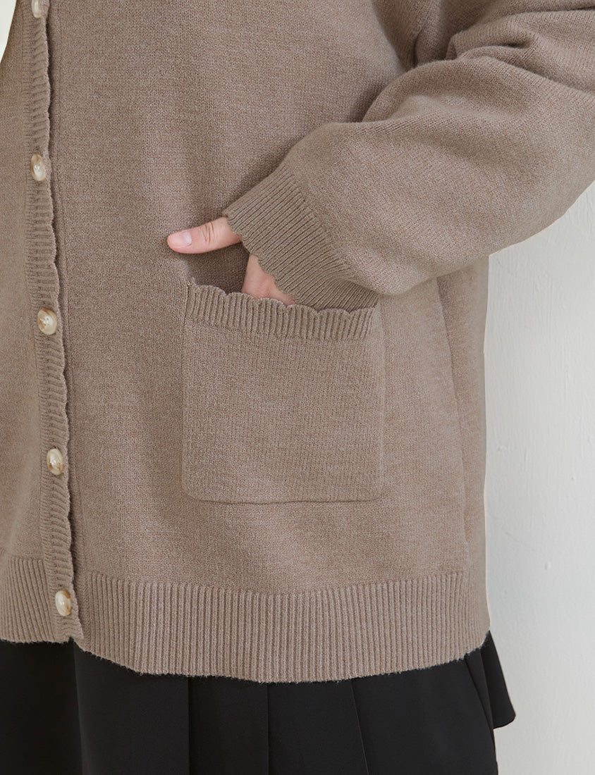 Cute Lettuce Trim V-Neck Knit Plus Size Cardigan