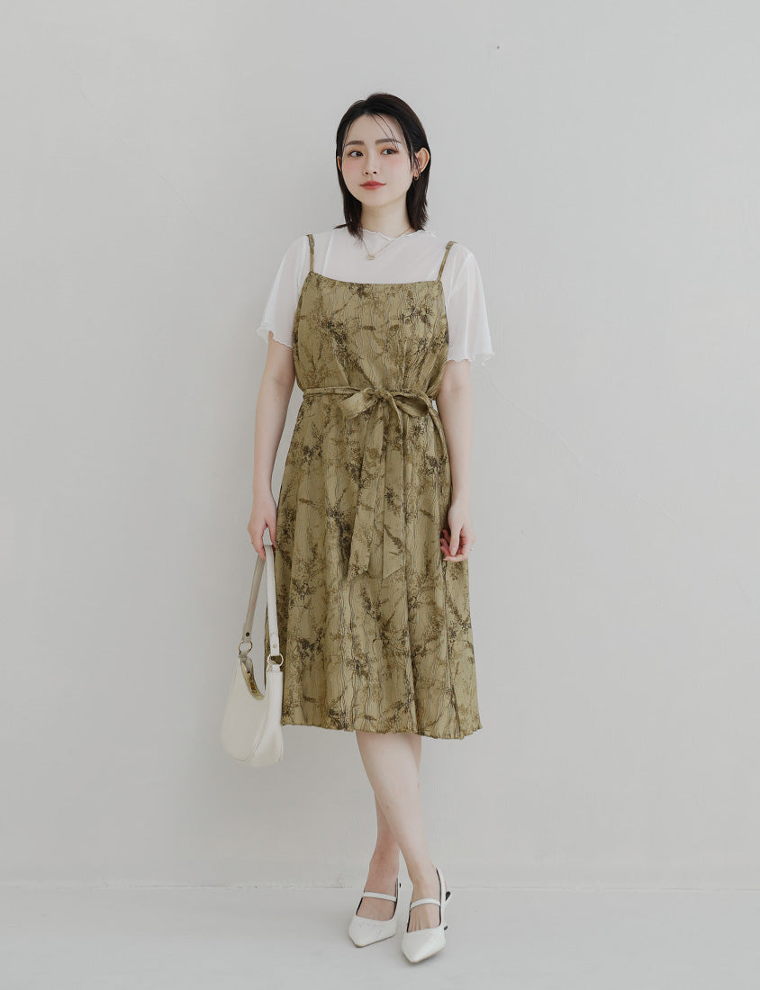 MISS. Wavy Textured Adjustable Strap Plus Size Dress (with Belt)