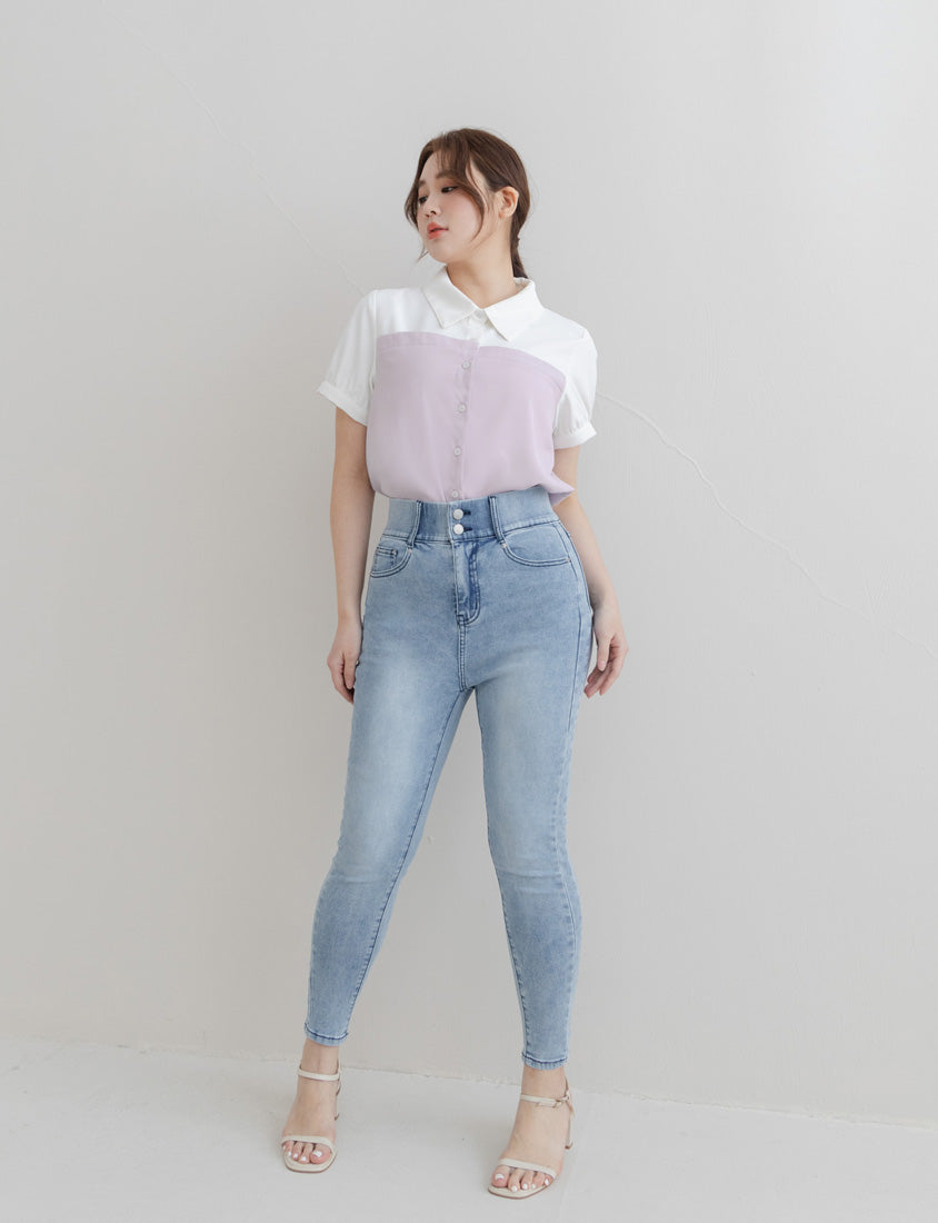 Faux Two-Piece Asymmetric Color-Block Plus Size Shirt