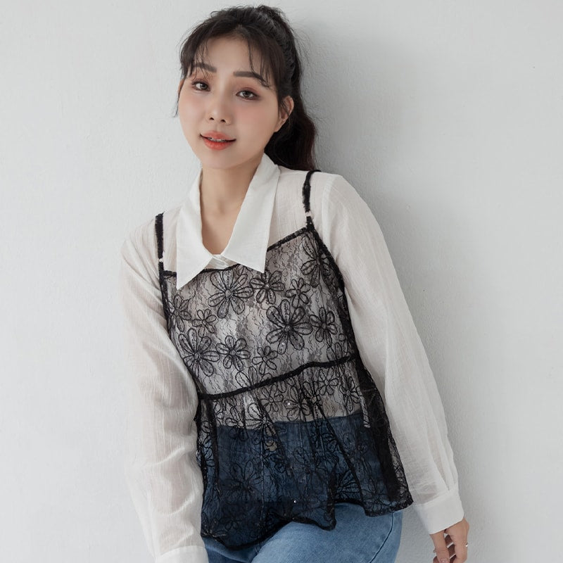 Delicate Floral Lace Layering Plus Size Camisole Vest