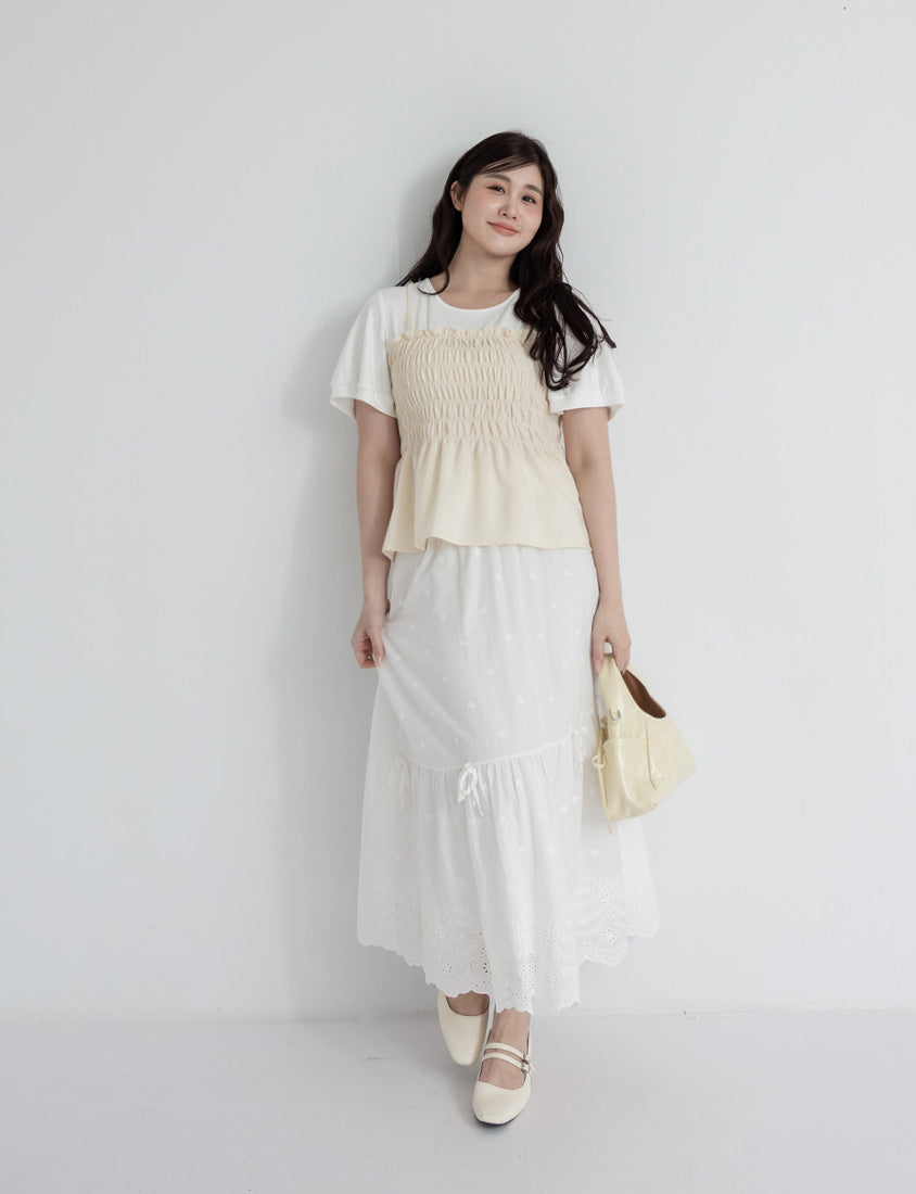 Sweet Crinkle Faux Two-Piece Short Sleeve Plus Size Top