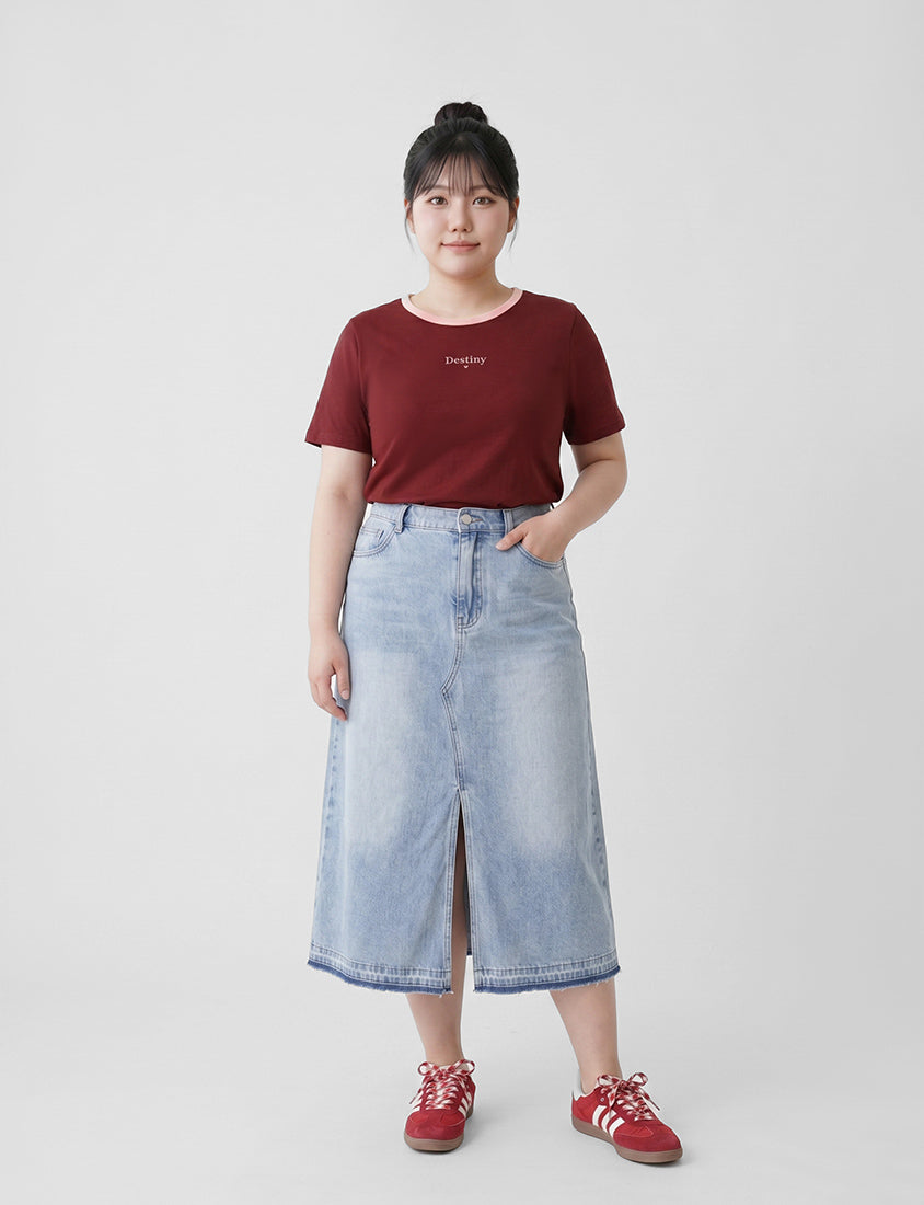 Cooling Tencel Denim Slit Plus Size Maxi Skirt