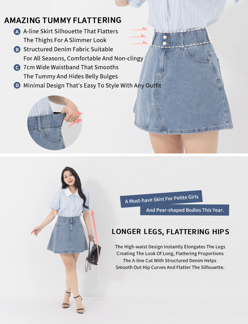 Ultra High Waist Tummy Flattering Plus Size A-Line Denim Skirt