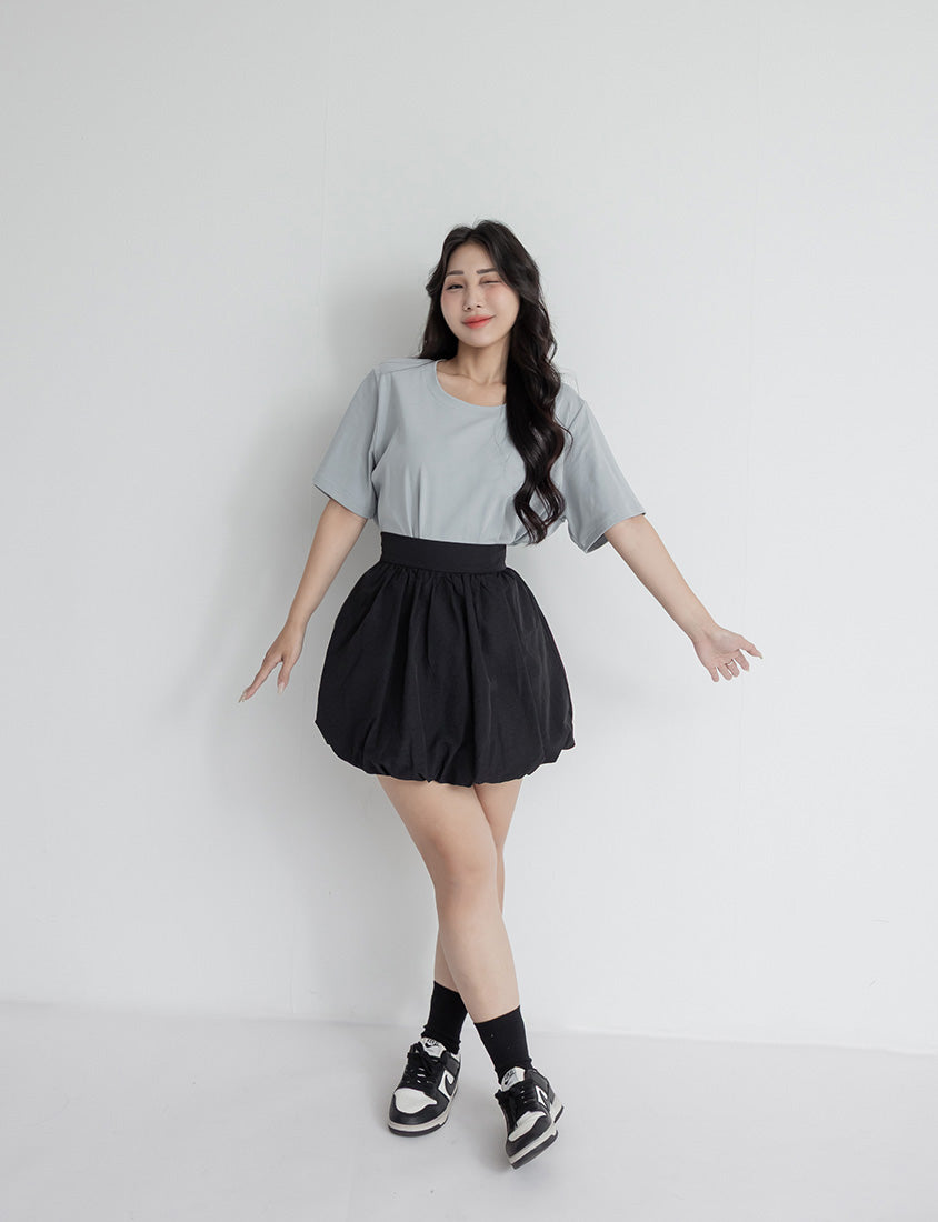 Back Elastic Bubble Hem Plus Size Mini Skirt