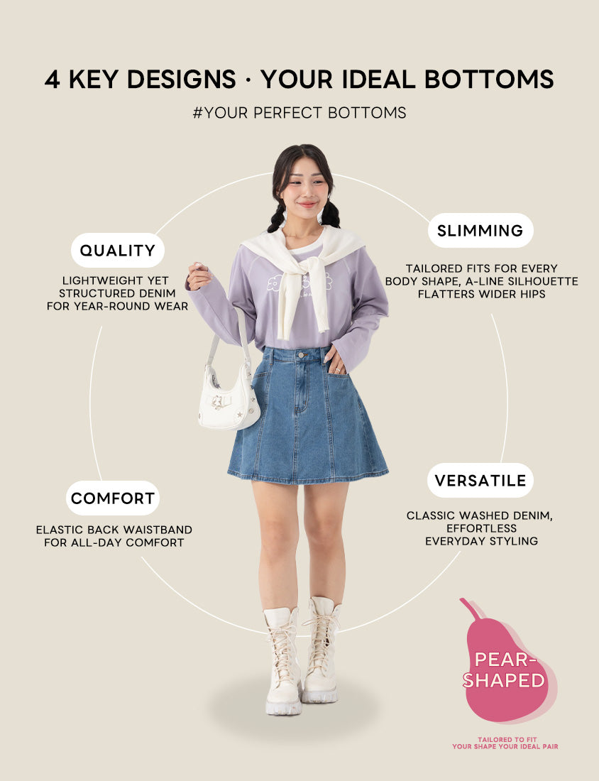 Pear-Shaped Friendly! Perfect Fit Seamed A-Line Denim Plus Size Mini Skirt