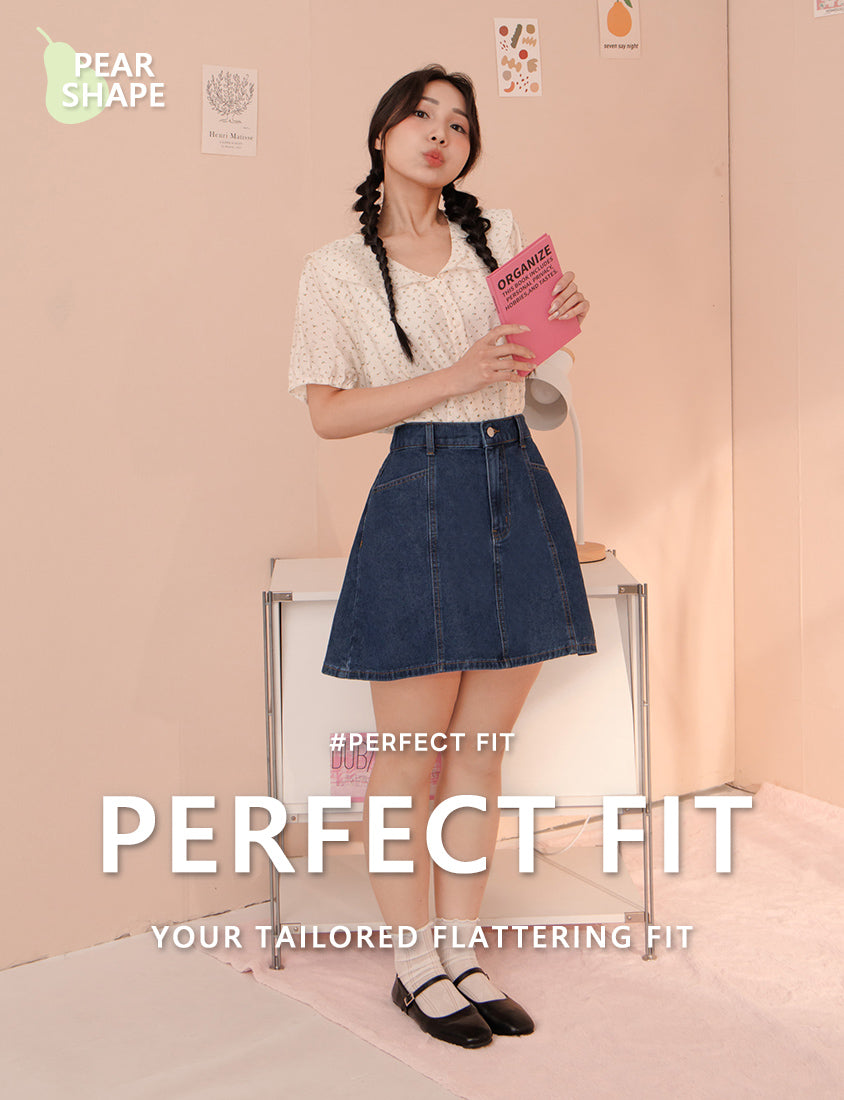 Pear-Shaped Friendly! Perfect Fit Seamed A-Line Denim Plus Size Mini Skirt
