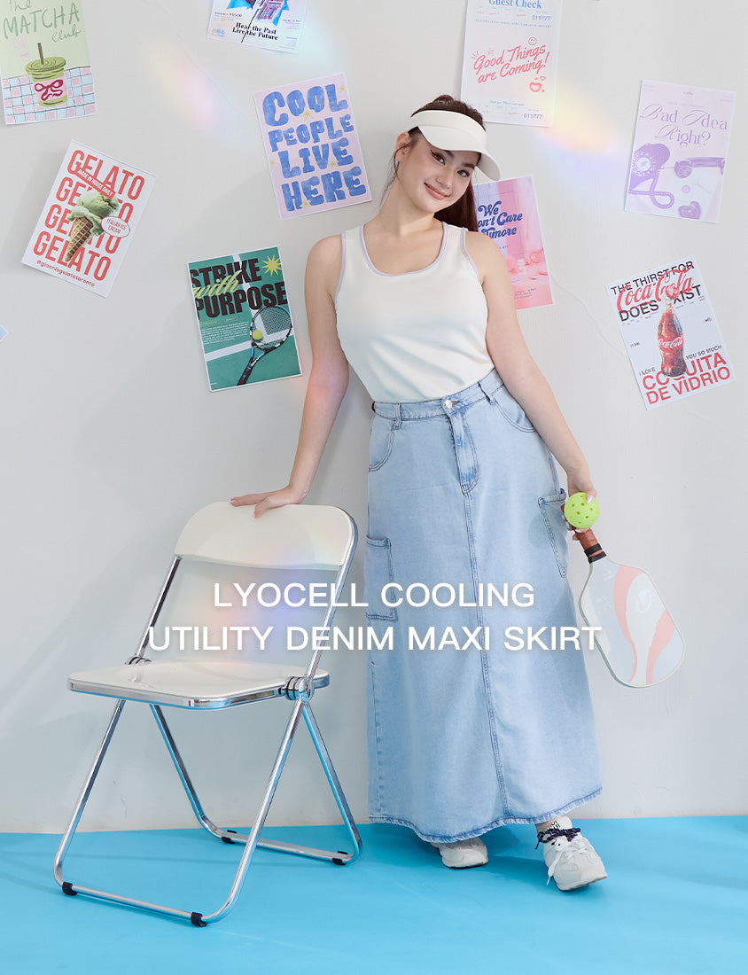 Cooling Lyocell Silky Denim Utility Plus Size Maxi Skirt