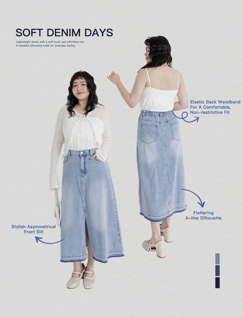 Cooling Tencel Denim Slit Plus Size Maxi Skirt