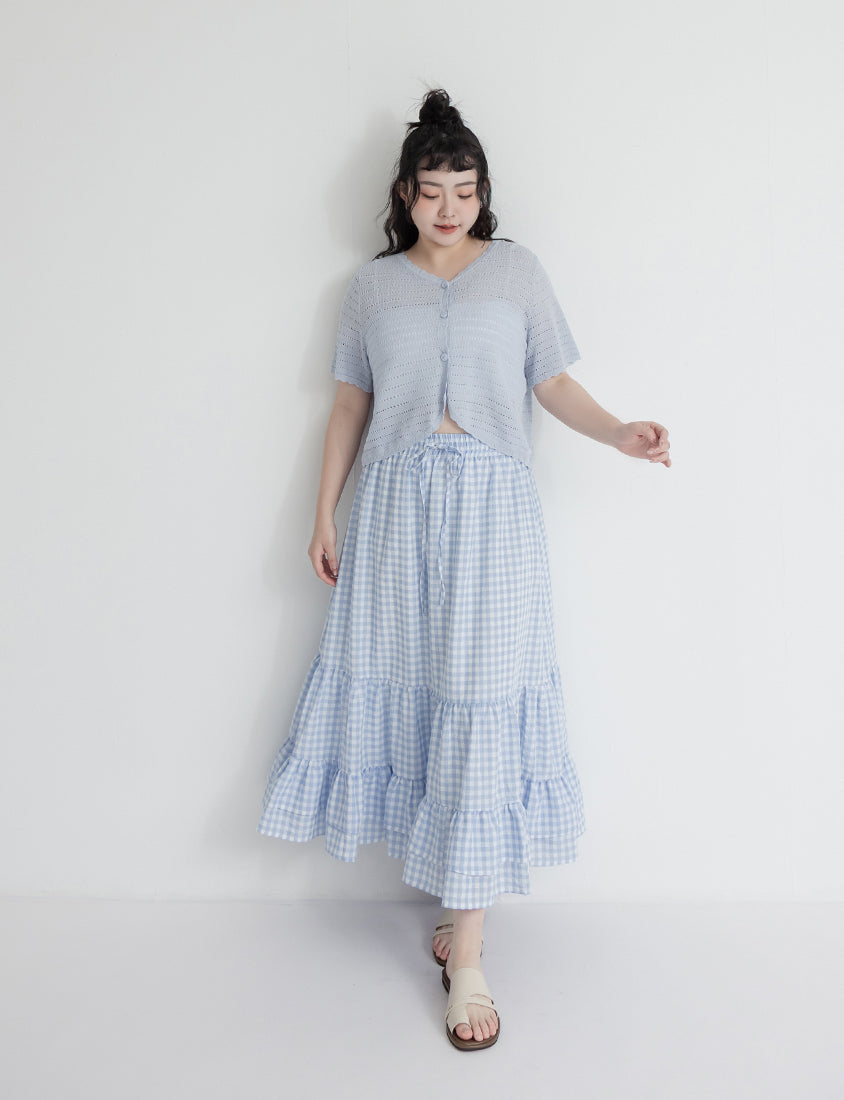 Tiered Ruffle Gingham Plus Size Maxi Skirt